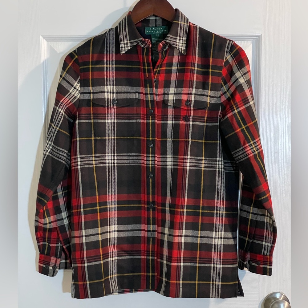 Vintage Lauren Ralph Lauren Petites Wool Plaid Button-Up Shirt P/P Small